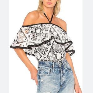 Alexis Isa Contrast Off The Shoulder Lace Top Small